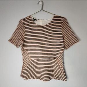 Talbots Stripe Peplum Top Short Sleeve Pink White Blue Size Medium Petite